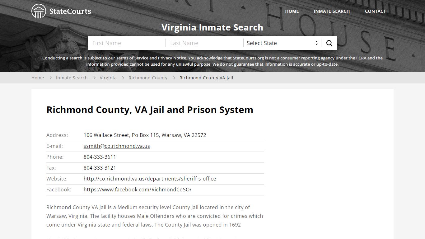 Richmond County, VA Jail and Prison System - State Courts